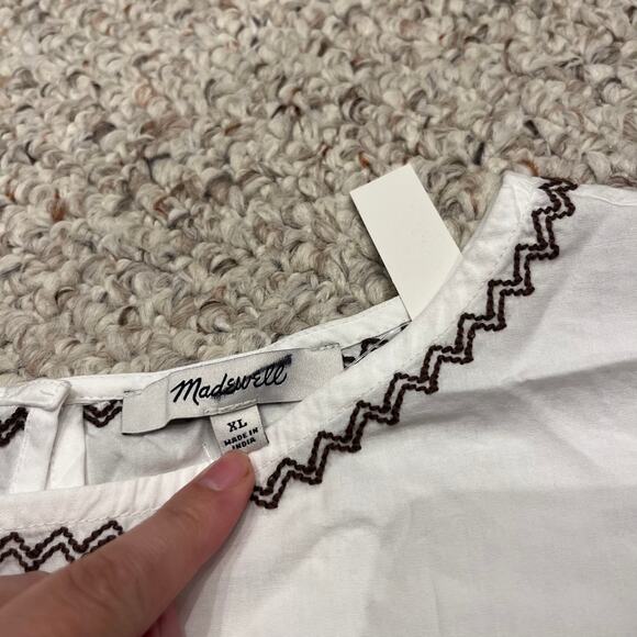 NWT Madewell Embroidered Poplin Balloon Sleeve Blouse Sz XL White Boho Preppy - Picture 2 of 7